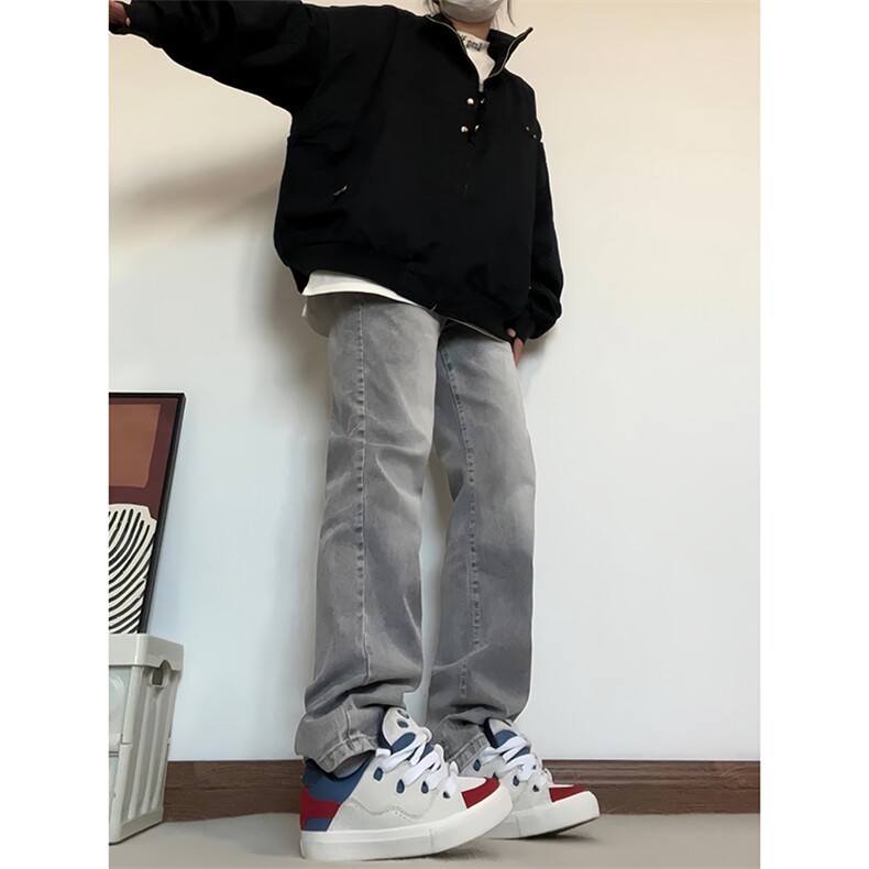 B221美式高街水泥灰弹力直筒牛仔裤LK24146-P60控79加绒P70控99,男装牛仔裤,电商B221