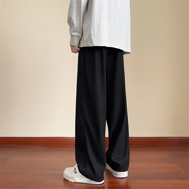 春季褶皱设计宽松休闲裤肌理感拖地裤直筒男裤914-4-QK01P38控58,男装休闲裤,星座914-4