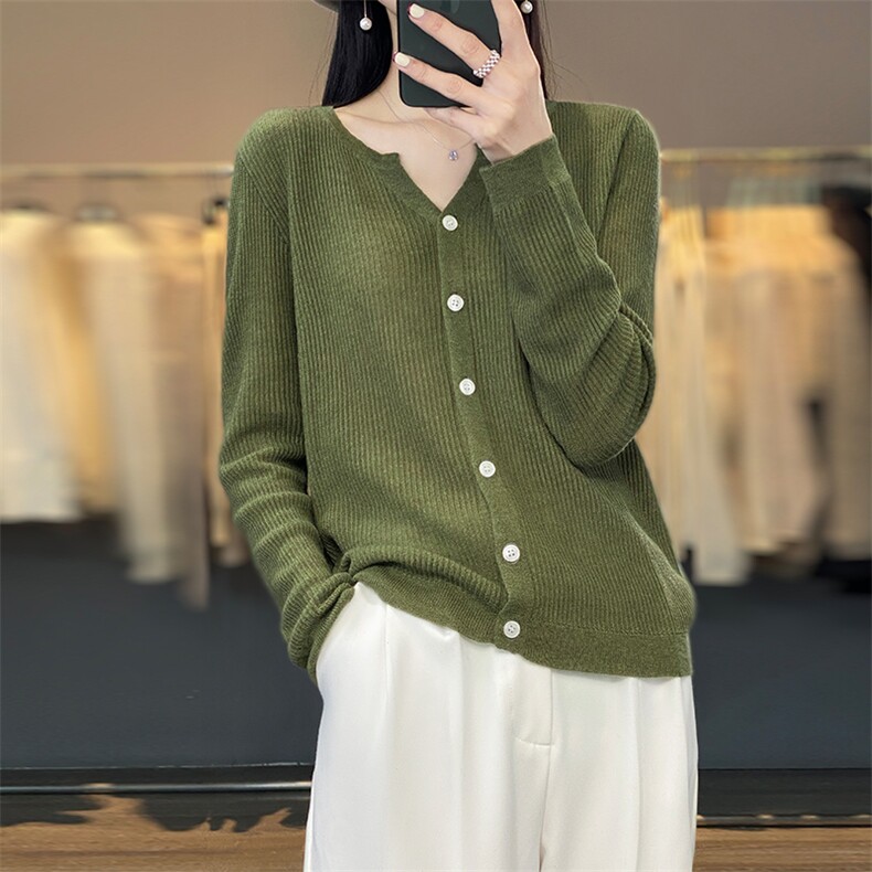 春秋新款精纺羊毛衫女POLO领开衫长袖薄款针织衫气质显瘦外套毛衣,女装羊毛衫,总能电商供货