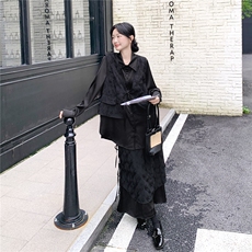 现货2D078-T1933-T175K258酷飒风设计感假两件衬衫+半裙2件套，女装套装/套裙，2D078