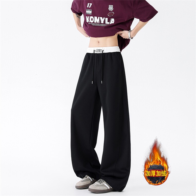 加绒休闲裤男冬季新款港风宽松华棉复合奥利绒阔腿裤JR58-P52，男装卫衣，星座214-3