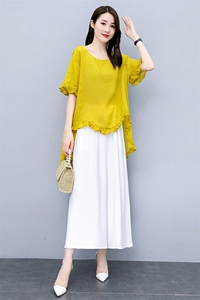 简约时尚潮流套装/套裙短袖2021年夏季圆领宽松优雅图片