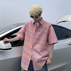 B221美式ins高街宽松薄款泡泡格短袖衬衫SY2548-特P35控59，男装衬衫，电商B221