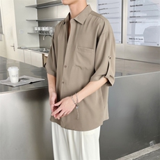 2025新款轻熟冰丝垂坠感短袖衬衣五分袖CS78-P50，男装T恤，电商D325