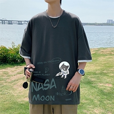 JT55187-P25nasa宇航员联名款假两件短袖t恤男大码胖子半袖体恤，男装T恤，电商A040