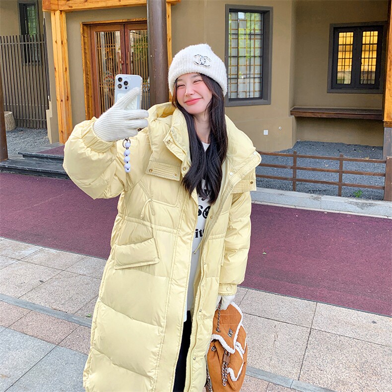 2024冬季羽绒服长款白鸭绒休闲连帽款,女装羽绒服,蝶眷