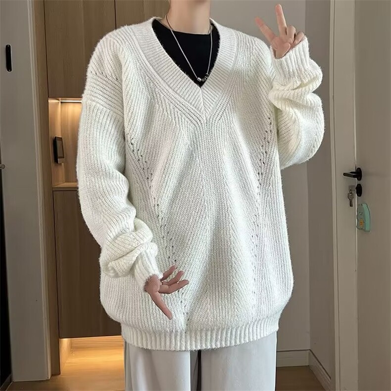 v领针织衫毛衣男秋季美式复古慵懒风高级感上衣纯色潮牌线衣外套,男装针织衫/毛衣,星座1013