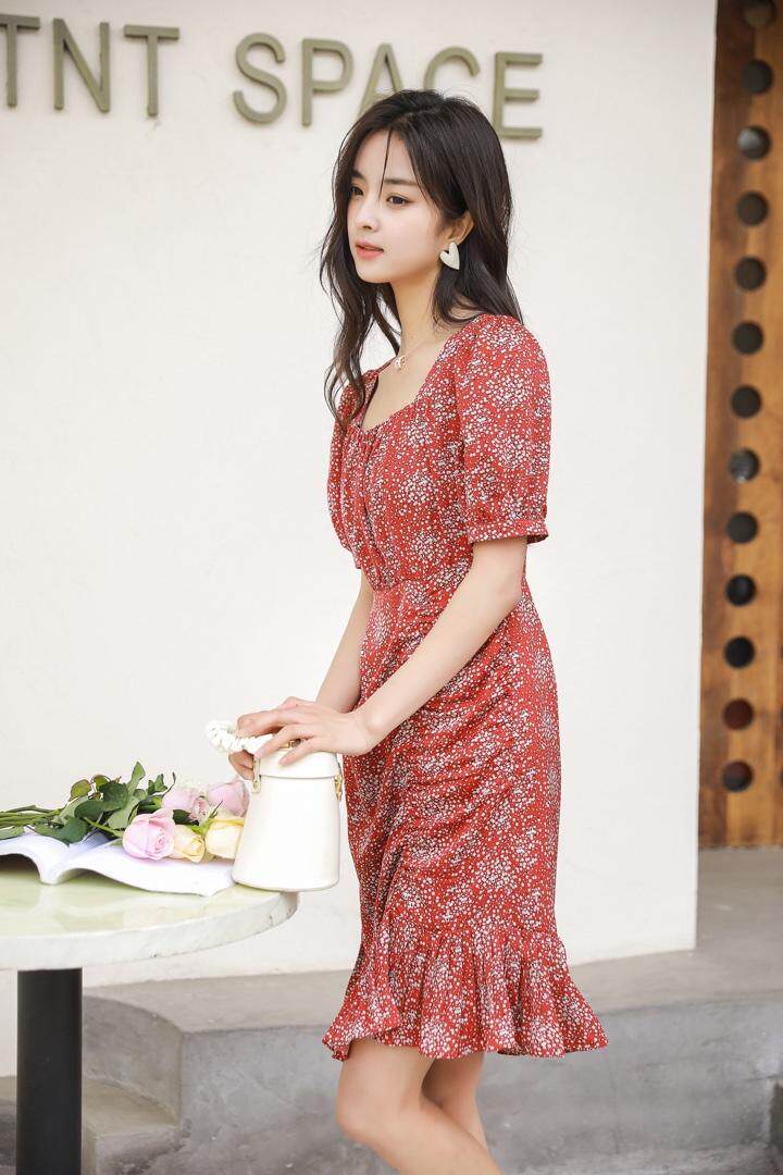 鱼尾摆优雅高贵气质连衣裙，女装连衣裙，芭蕾雨