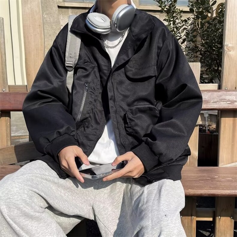 囯潮2023春新款工装外套男黑色炸街痞帅潮冲锋衣立领夹克ZW17P75,男装夹克,星座1116-2