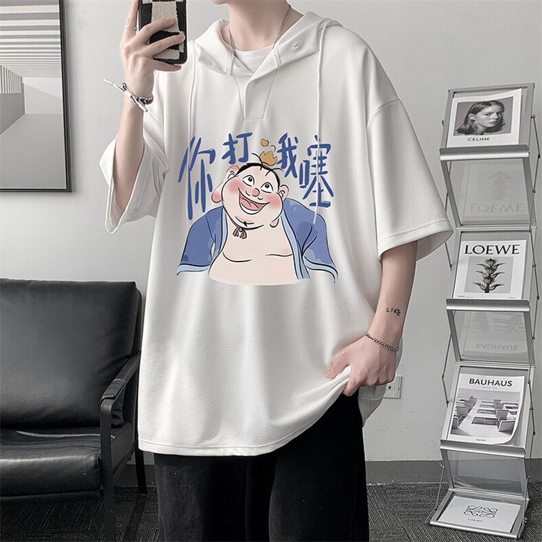 LD54437-P45NASA连帽短袖t恤男大码胖子带帽五分袖中袖,男装T恤,电商A040
