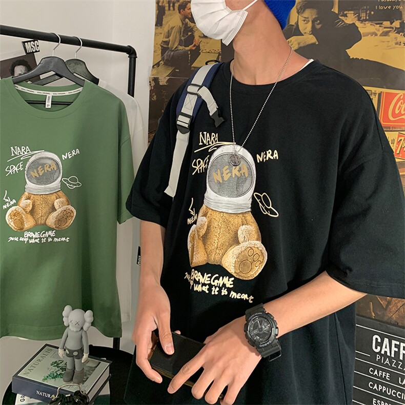 2025夏季新款港风宽松大码圆领卡通印花半袖T恤T22-P28,男装T恤,星座914-3
