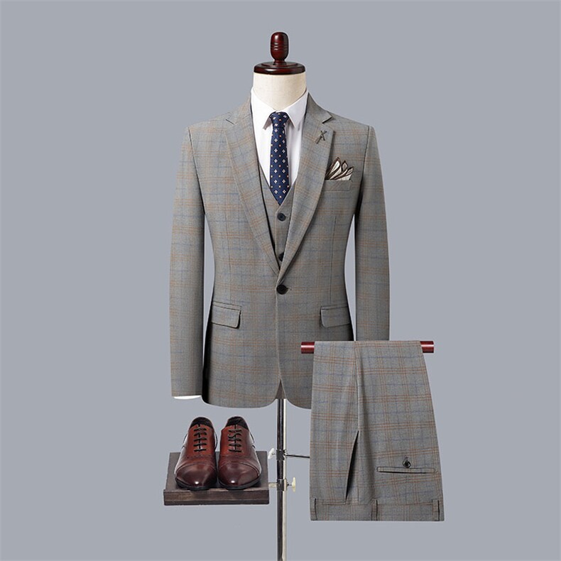 长期货三件套西服套装男休闲商务正装职业西装伴郎服新郎结婚礼服，男装西服套装，钱塘723