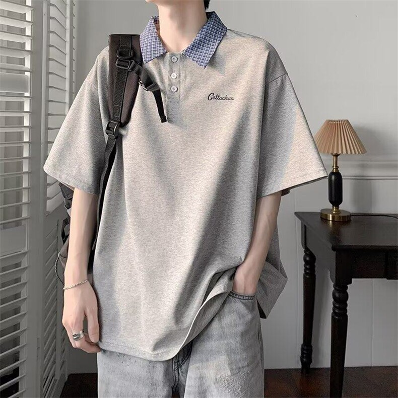 CB0338-P38假两件衬衫领短袖t恤夏季潮流半袖衣服潮牌百搭POLO衫，男装Polo衫，电商C233