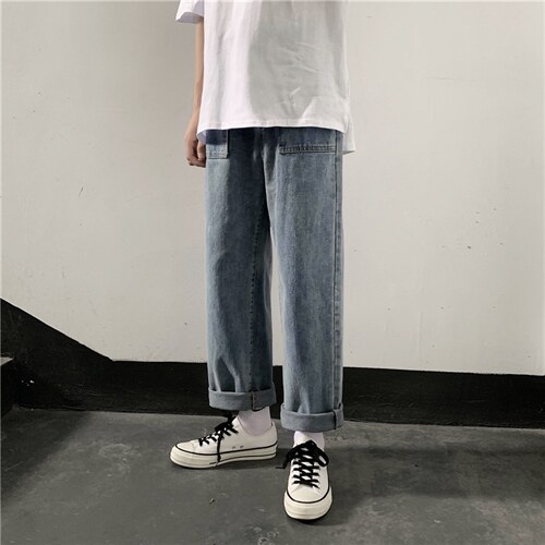 直筒宽松牛仔裤男BF韩版复古九分裤百搭潮牌休闲男裤港风K354-p35图片