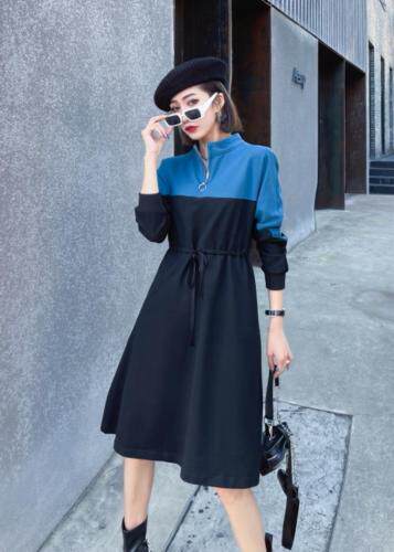 【现货】秋季新款-撞色拼接系绳连衣裙，女装连衣裙，陆氏青云