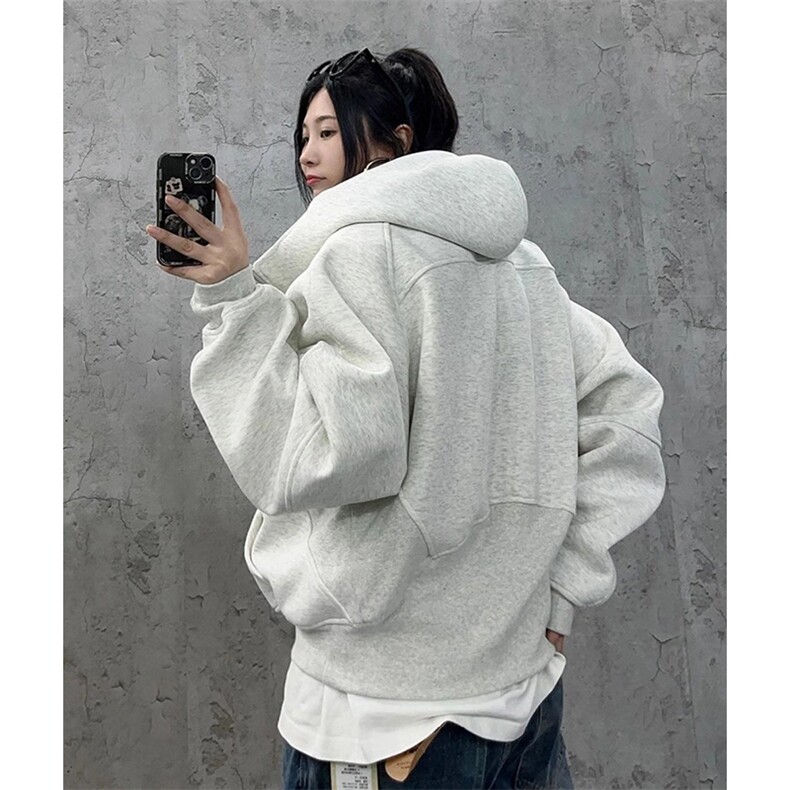 抖音得物二开美式重磅宽松结构拉链设计防风高领连帽卫衣外套W76,男装卫衣,电商A486