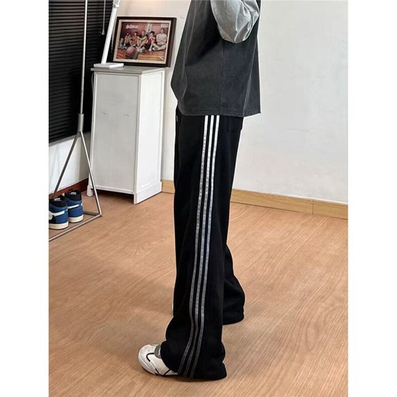 春季直筒裤潮牌条纹三杠运动裤宽松阔腿裤子男士休闲裤LF0033-P42,女装休闲裤,星座1008