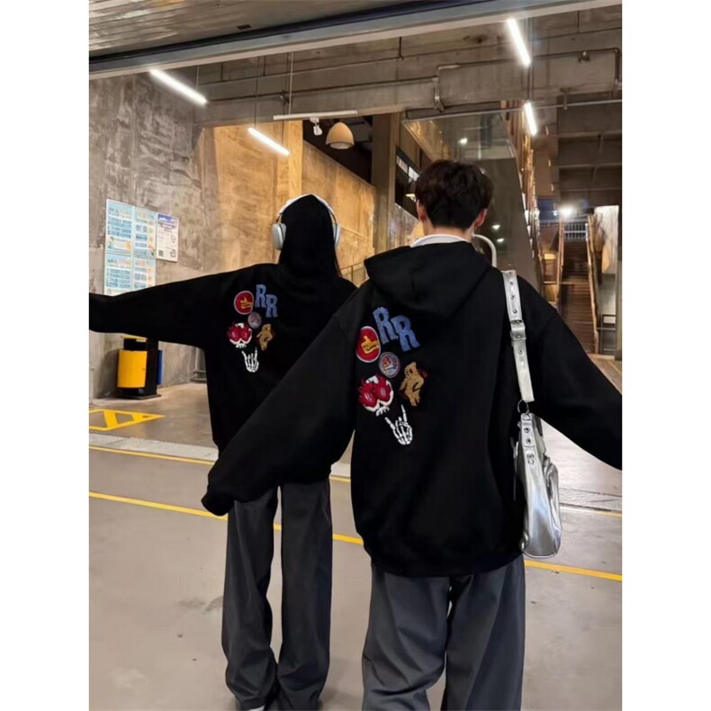 1506A/GWY22010/P52美式复古刺绣连帽卫衣春秋外套宽松百搭,女装短外套,星座1506A