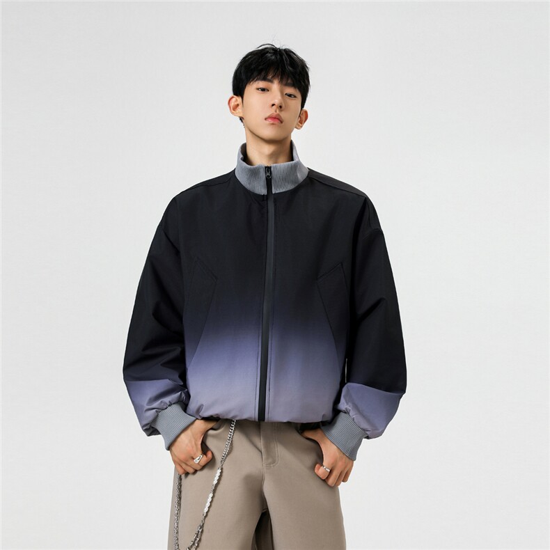 可二开渐变针织立领M-5XL大码聚酯纤维夹克JK78088P85控138，男装夹克，星座227-7