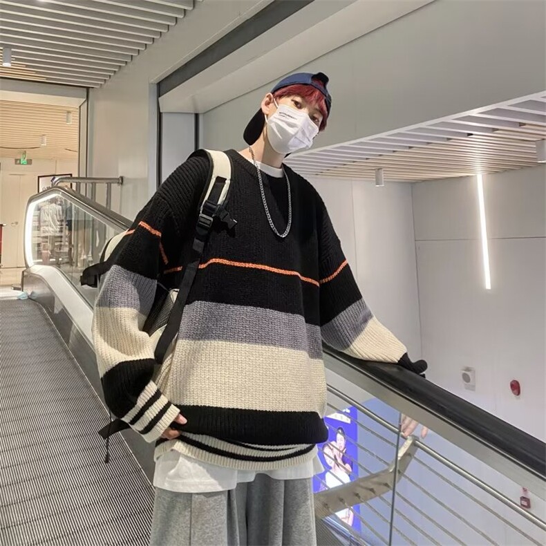 拼色毛衣男ins潮宽松大码慵懒针织衫X681P38,男装针织衫/毛衣,星座1116-2