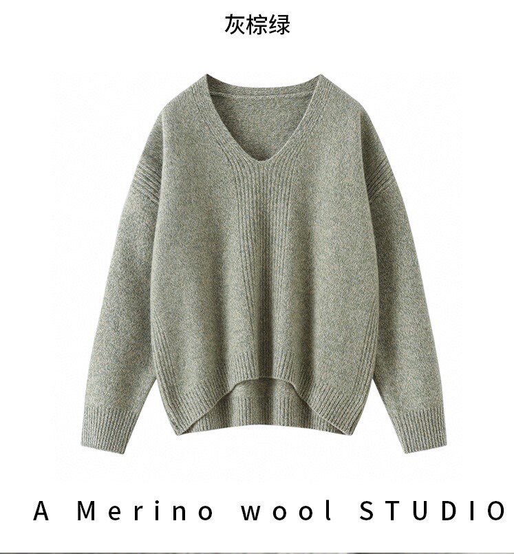 2025年秋季新年红美拉德套头软糯羊毛衫V领长袖，女装针织衫/毛衣，若菲羊绒