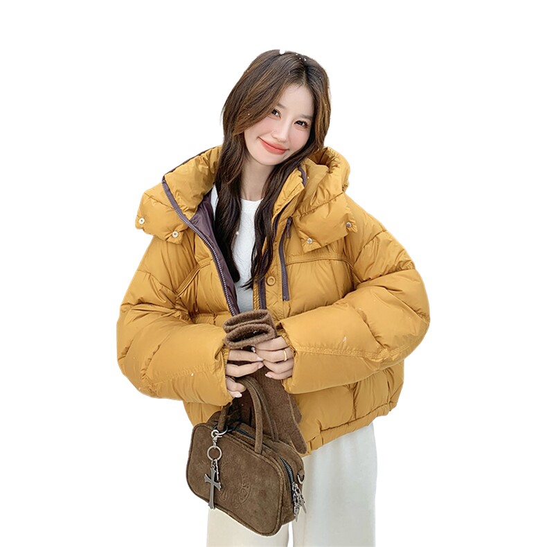 2025冬季新款！流行黄色超好看时尚撞色双拉链面包服羽绒服90绒,女装羽绒服,2C015