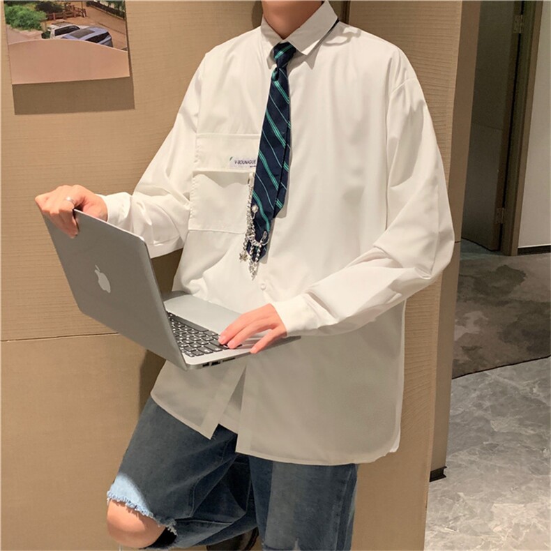 秋季港风送领带2021日系宽松制服领带学生潮流休闲衬衣W1386-P37,男装衬衫,星座512-4