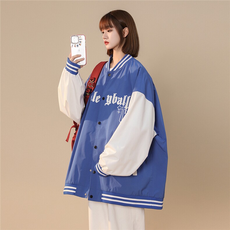 中性风22秋季潮牌十字架字母印花拼色棒球服夹克G120P65控88,男装夹克,A247A