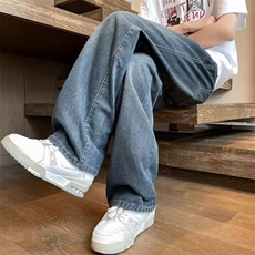 宽松美式街头牛仔裤阔腿裤春秋款潮牌男生直筒裤显高显瘦痞帅风，男装牛仔裤，星座1013