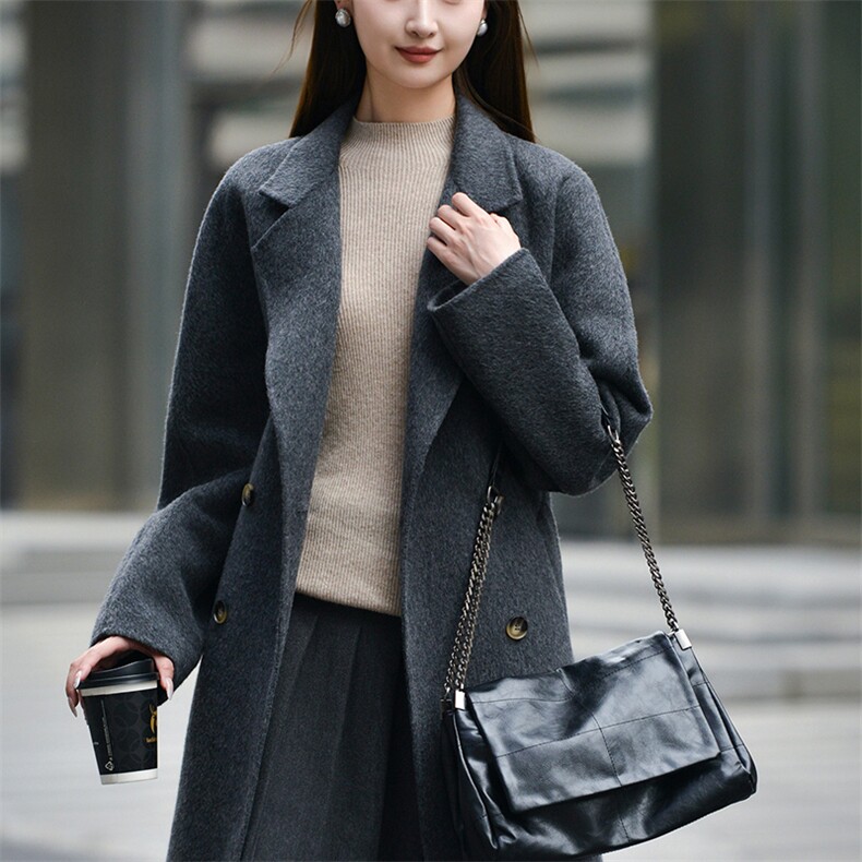2024秋冬季新款双面呢羊毛大衣女中长款赫本风，女装双面呢大衣，亿美羊绒