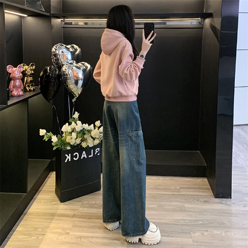 女秋冬季洋气粉色卫衣阔腿牛仔裤套装,女装套装/套裙,江南