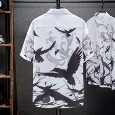 1港风夏季休闲情侣大码M-5XL潮流帅气衬衫男挂拍家具7854P45控68，男装衬衫，星座226-2