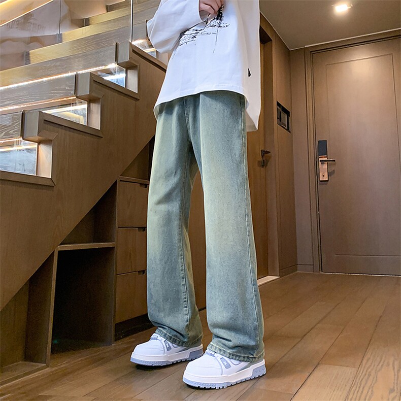特批P42无差价2025秋美式ins高街水洗磨白宽松直筒复古蓝牛仔裤，男装牛仔裤，星座1013-6