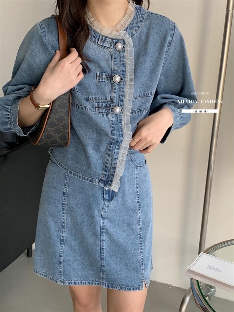 轻熟风港味高级感时尚御姐牛仔裙子两件套装女装初夏小个子,女装职业装,香丽迪1