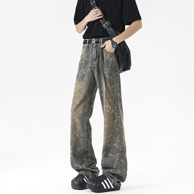 25春夏新款提花牛仔裤男高街潮牌微喇直筒裤NK390P45，男装牛仔裤，星座712