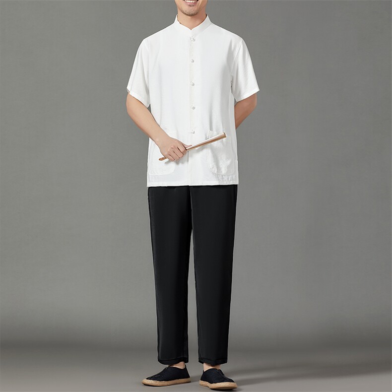 2026夏季薄款高端风冰丝短袖衬衫套装唐装汉服 HL23813-P120图片