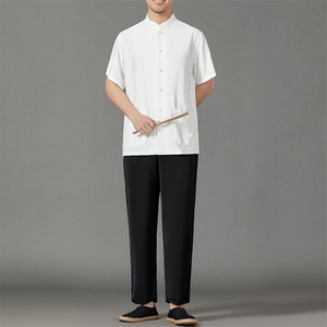 2026夏季薄款高端风冰丝短袖衬衫套装唐装汉服 HL23813-P120图片