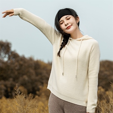 秋冬100针织卫衣帽衫女加厚长袖套头气质休闲连帽上衣毛衣，女装羊毛衫，魅途羊绒