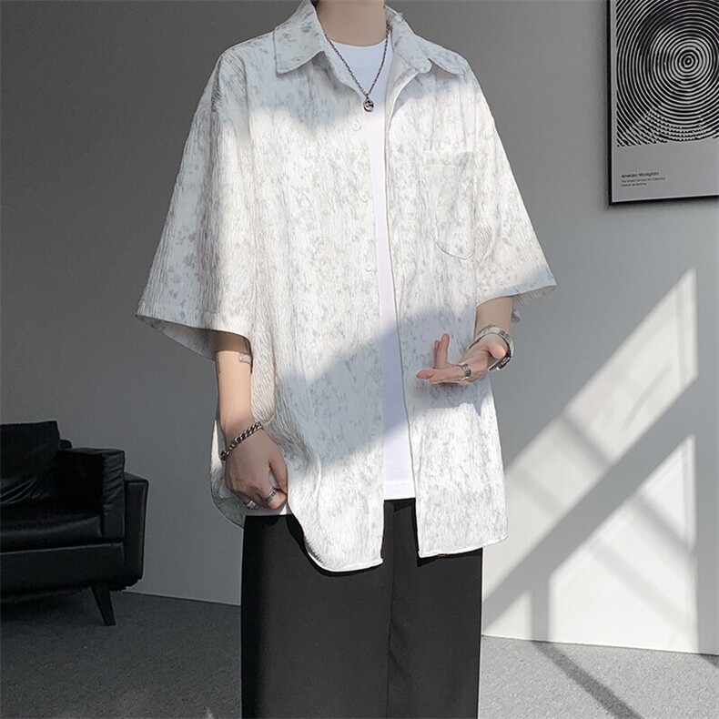 8XL-M肌理褶皱冰丝短袖衬衫男夏薄款半袖防晒衬衣外套DC28010P45,男装衬衫,电商B312