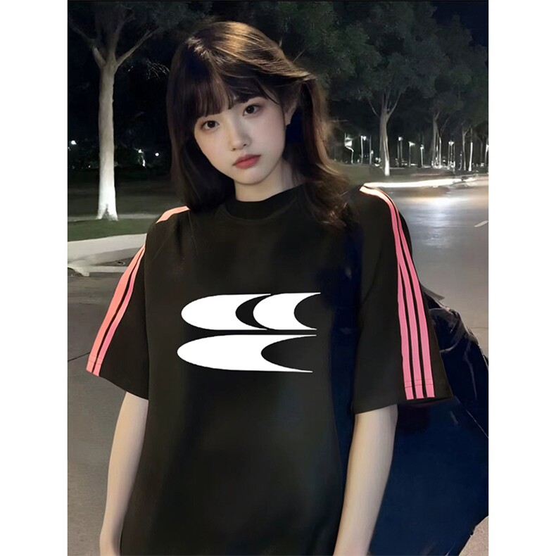 抖音得物品质二开240克宽松纯棉美式潮牌印花三条杠中性风短袖T恤,男装T恤,电商A486-1