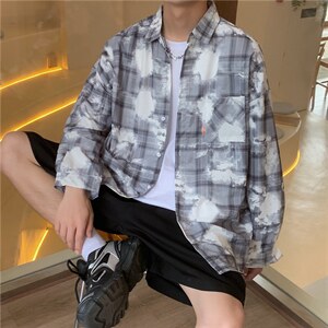 外套春秋扎染衬衫韩版潮流衣服ins青少年休闲港风格纹 W1566-P35图片