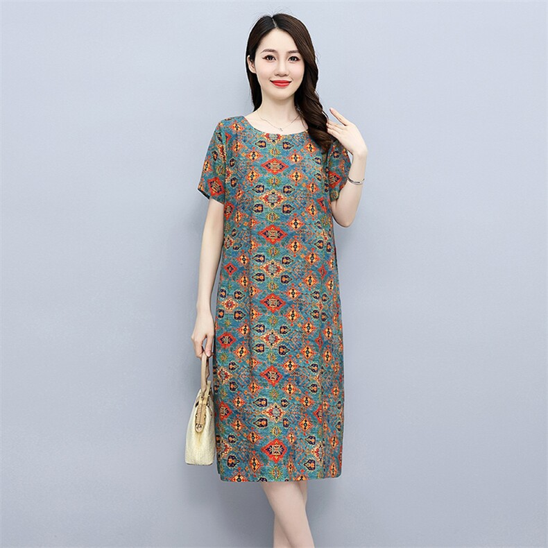 棉麻碎花连衣裙女夏薄款2025新款宽松遮肚显瘦小个子休闲亚麻裙子,女装连衣裙,倪叶myz