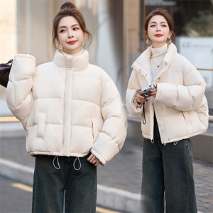 色羽绒服宽松短款外套2024冬装立领抽绳简约显白面包服女图片