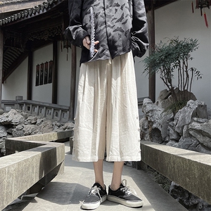 8XL-M新中式亚麻裤男七分裤阔腿裤垂感休闲短裤风棉麻K966P45图片