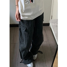 现货全棉水洗工装裤做旧宽松直筒裤多袋潮流阔腿裤K5005-P60，男装休闲裤，星座1212