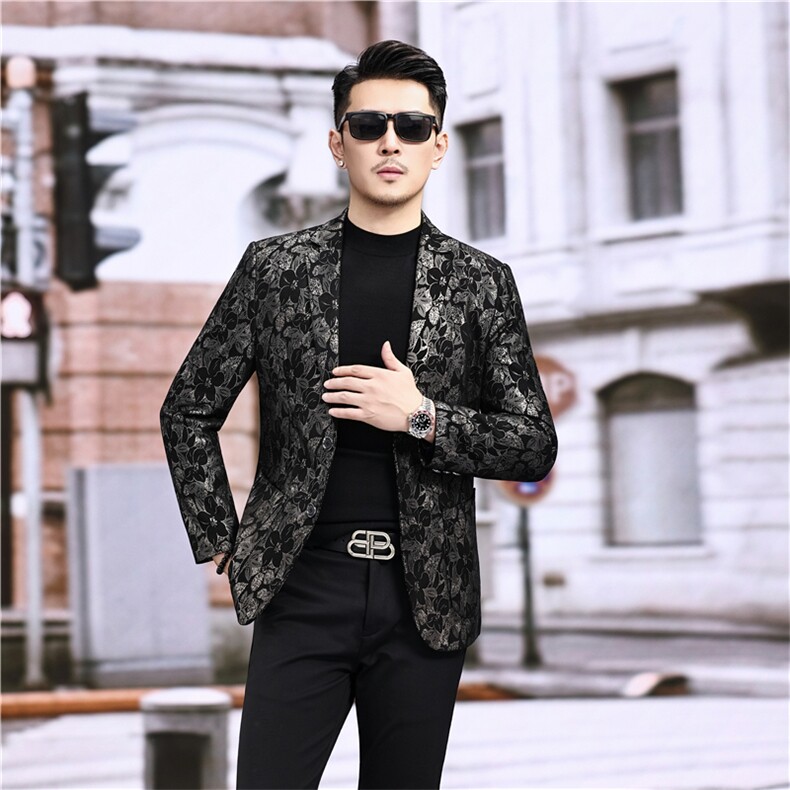 春秋款男士绵羊皮西服真皮休闲外套中年男装百搭通勤夹克银叶花,男装夹克,电商B360A（原721A）