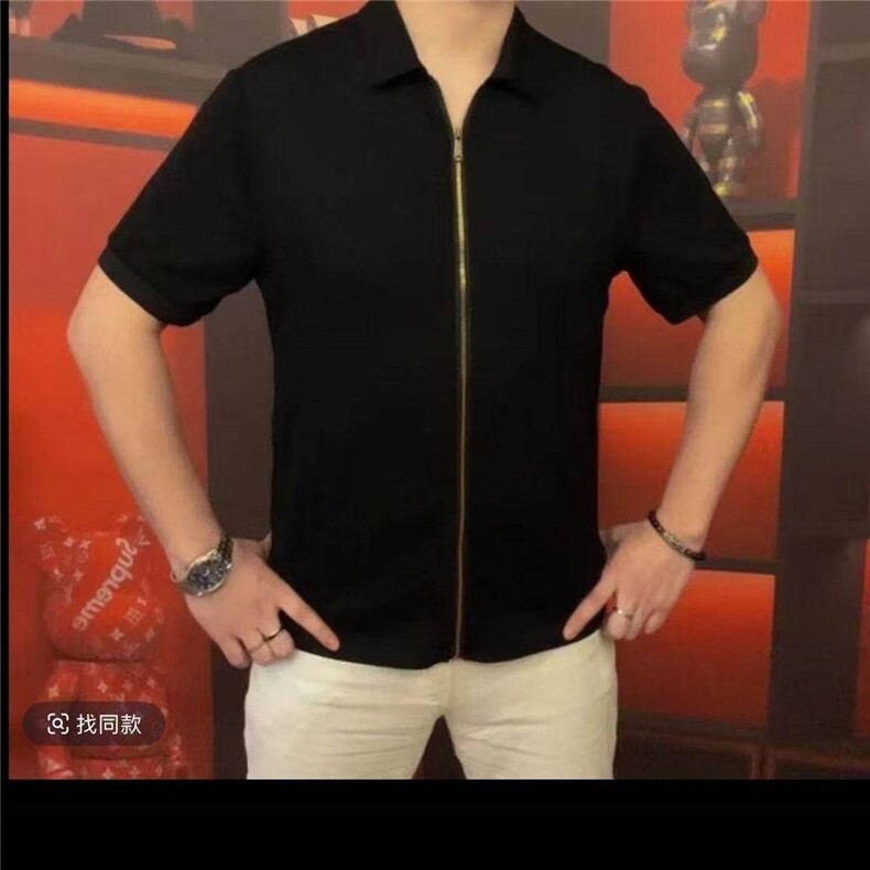 现货高品质抖音潮牌帅气高弹力拉链短袖T恤男T399P55,男装T恤,星座1602（原101B）