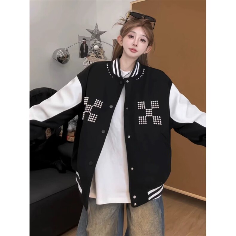 珍珠棒球服外套男女秋季美式运动情侣上衣夹克EJK10，男装夹克，星座208-5