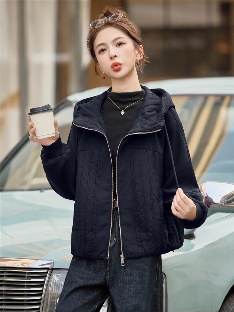 时尚休闲连帽夹棉外套女2025秋冬新款小个子宽松百搭轻薄保暖棉服,女装棉衣/棉服,余墨
