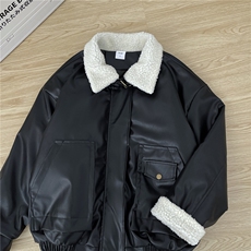 夹棉加厚皮衣外套男女痞帅情侣羊羔毛拼接皮棉服2175P80，男装皮衣，星座410-2